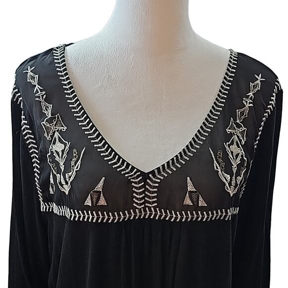 Womens Sz 1X Black Shear Babydoll Silver Embellished Whimsigoth Grunge Goth Top - Picture 3 of 10